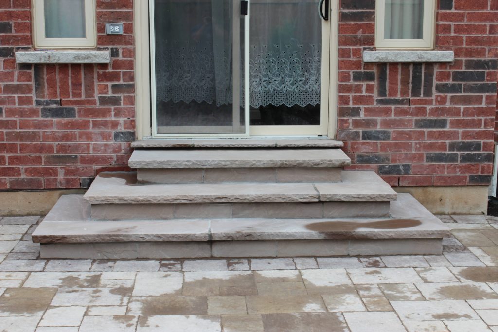 interlocking patio, sodding, flagstone steps