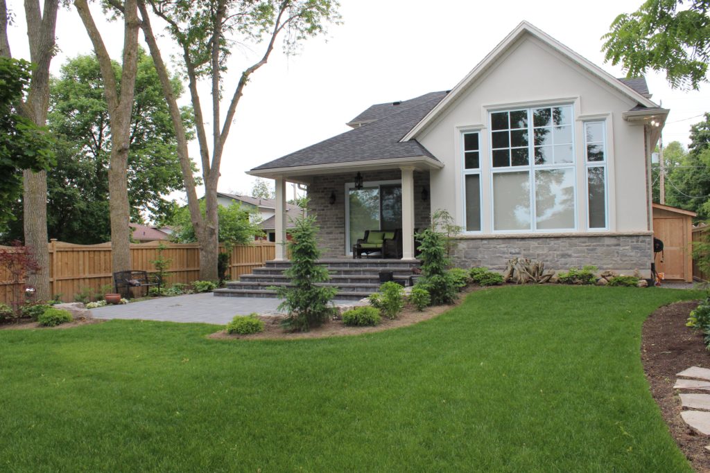 Interlocking Patio, Flagstone Steps, Boulders, Trees, Shrubs, Hedges, Sodding, backyard landscaping