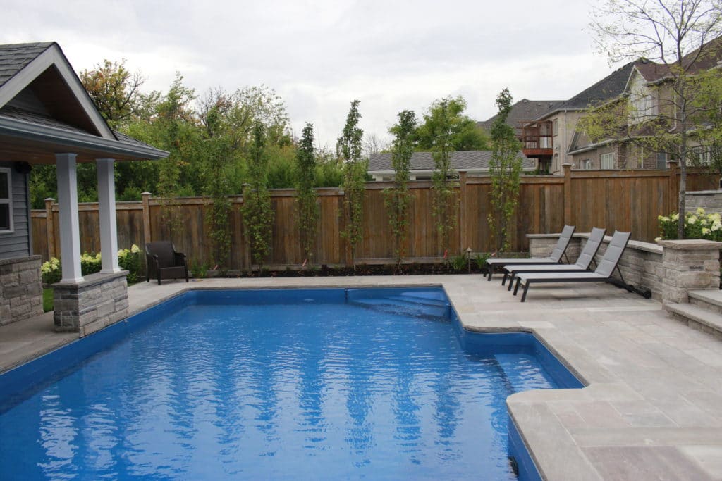 pool landscaping, flagstone patio, gazebo